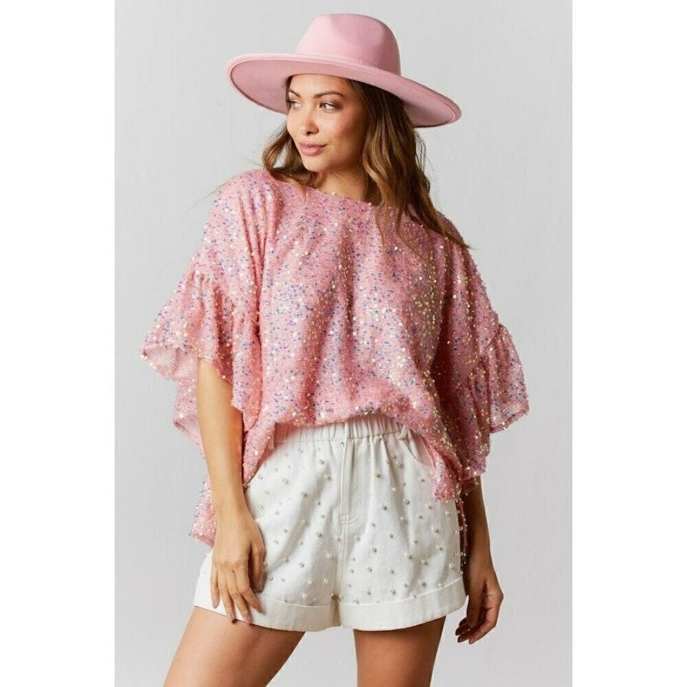 Pop The Bubbly Sequin Top in Pink